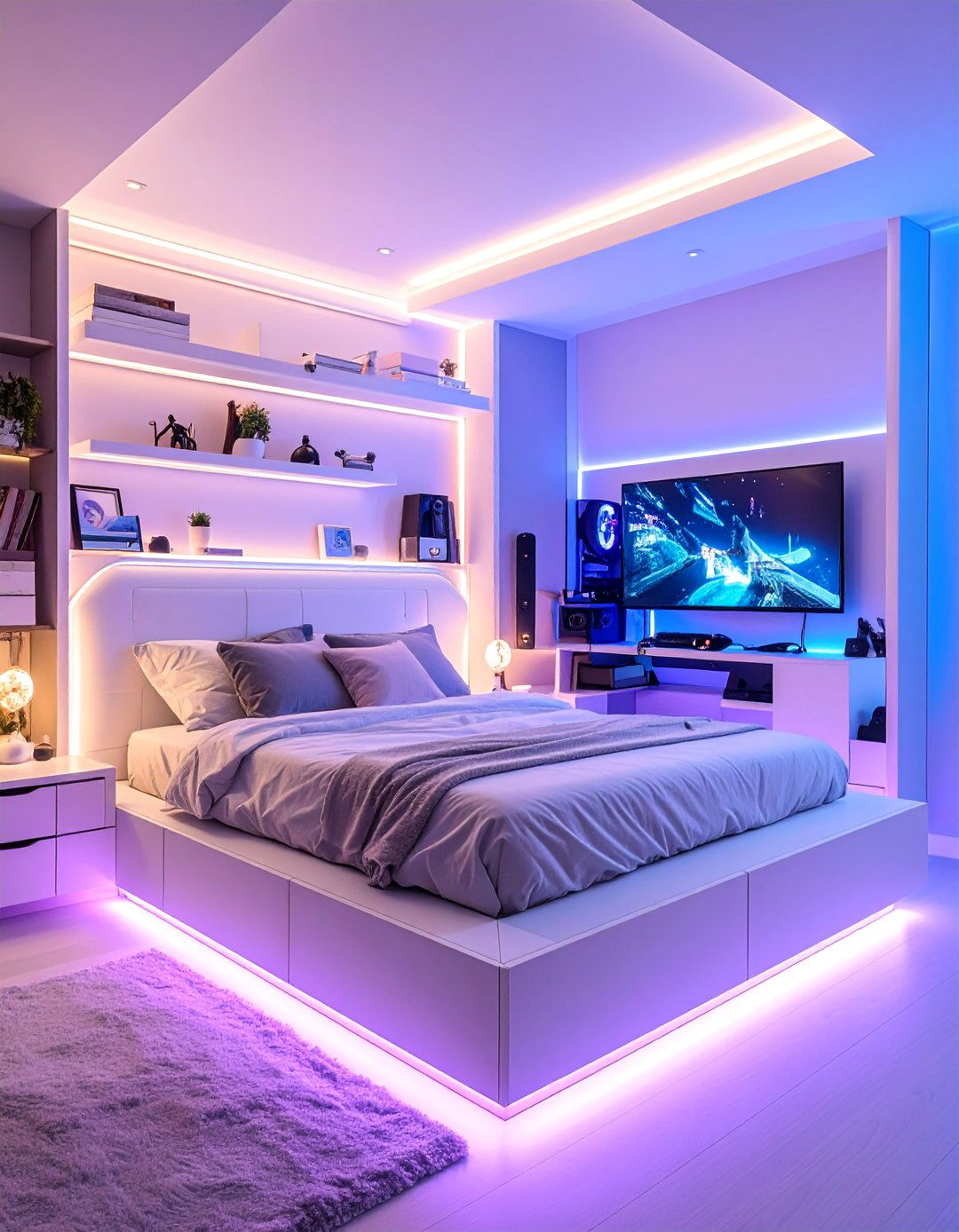 Multi Level Gaming Platform with Elevated Elements - 25 Boys Gaming Bedroom Ideas