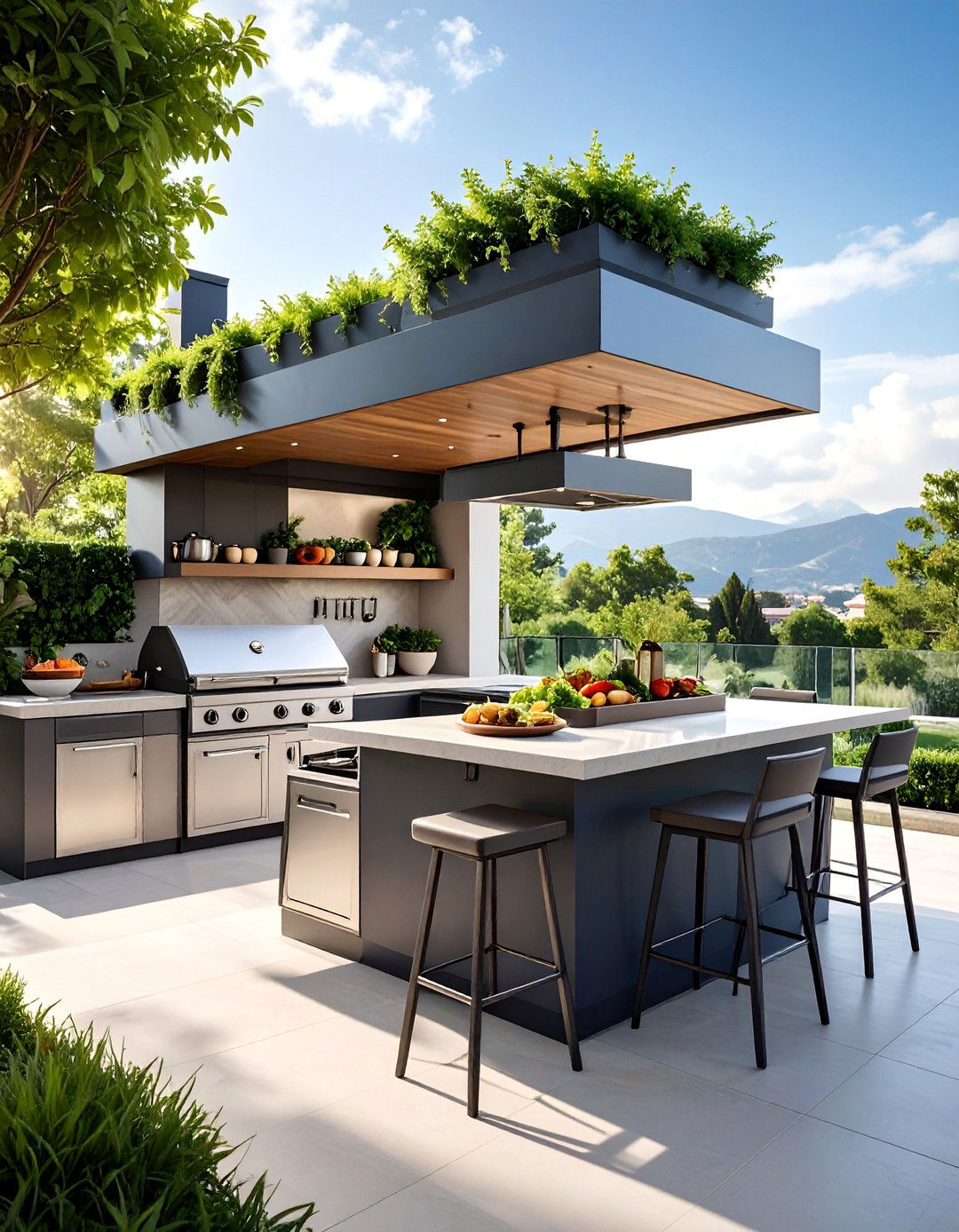 Multi Level Grill Station with Tiered Surfaces - 25 Grill Station Ideas
