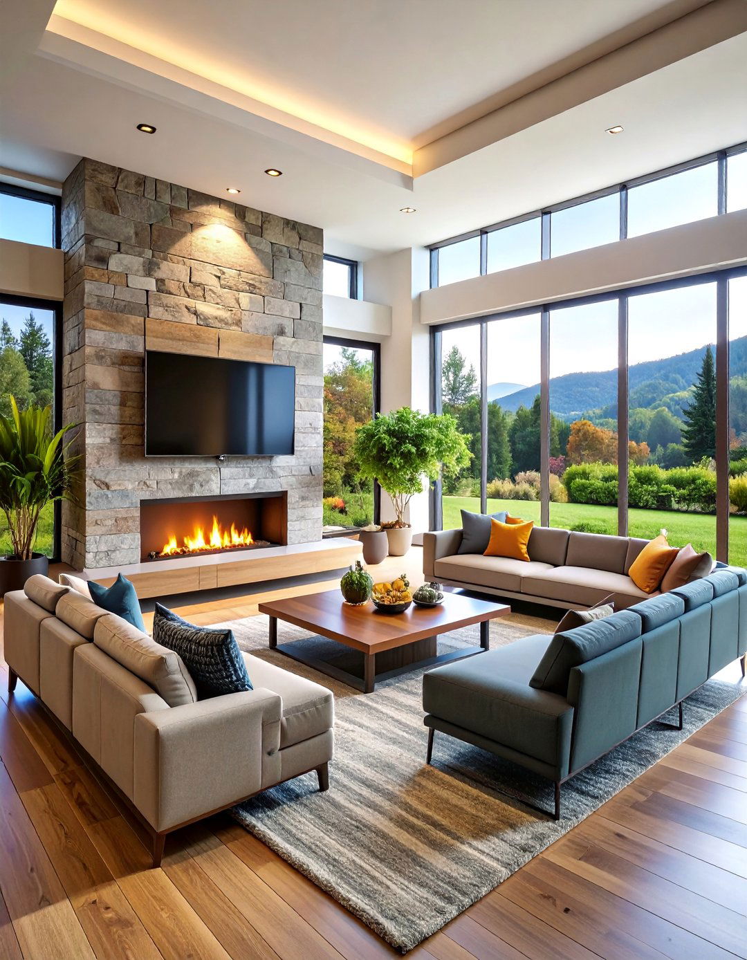 Multi Level Hearth with Integrated Seating - 25 Tv Over Fireplace Ideas