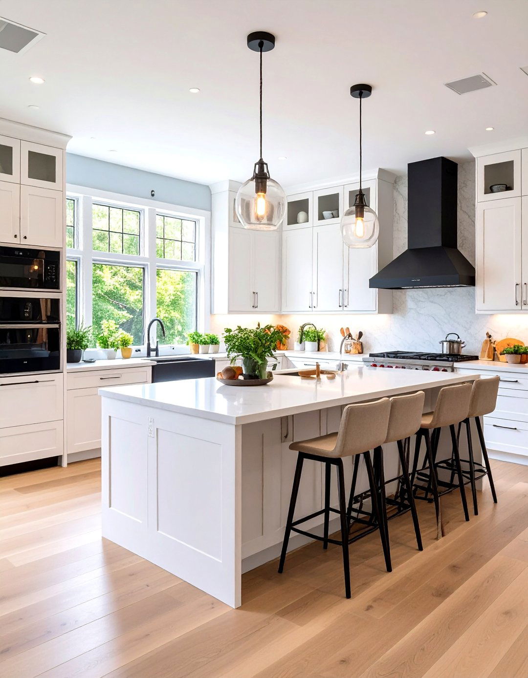 Multi Level Island with Integrated Appliance Storage - 25 Small Kitchen with Black Appliances Ideas