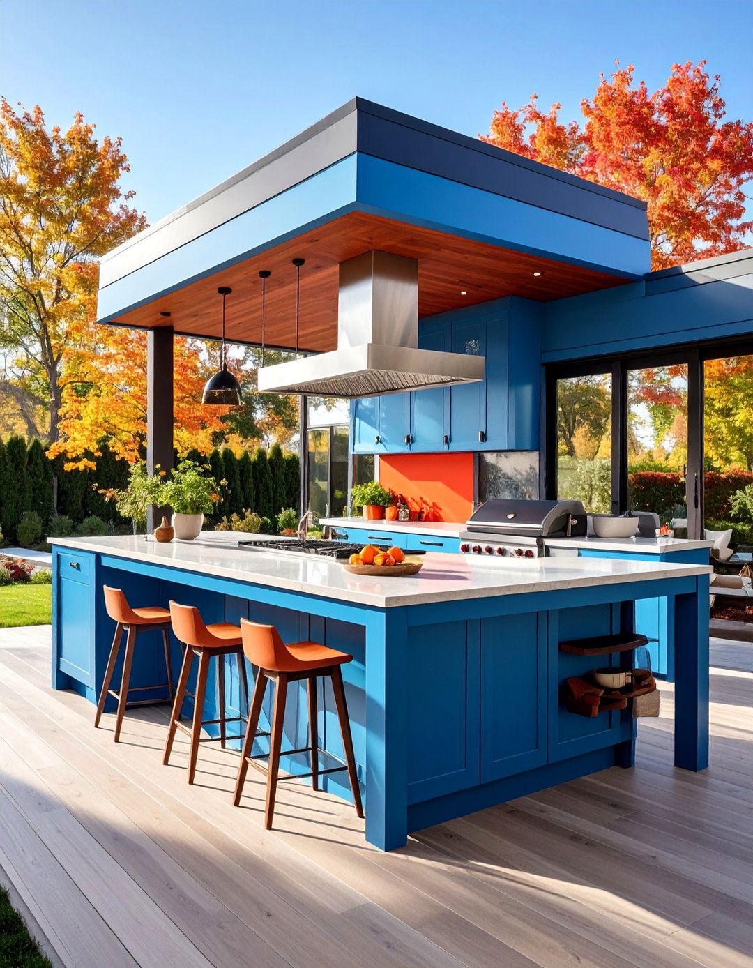 Multi Level Kitchen Island with Upper and Lower Cooking Areas - 25 Outdoor Kitchen Island Ideas