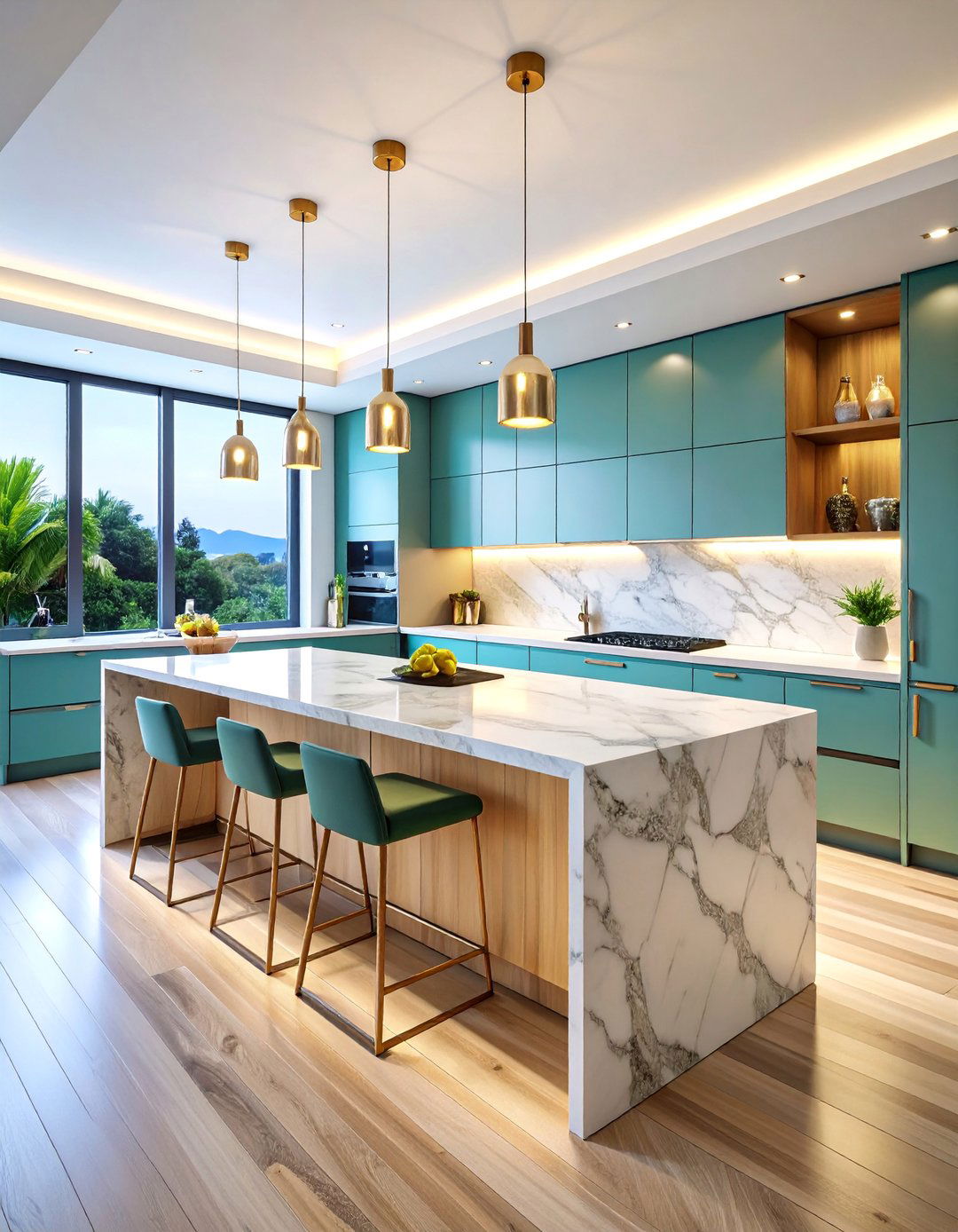 Multi Level Marble Island with Prep Zones - 25 Marble Kitchen Island Ideas