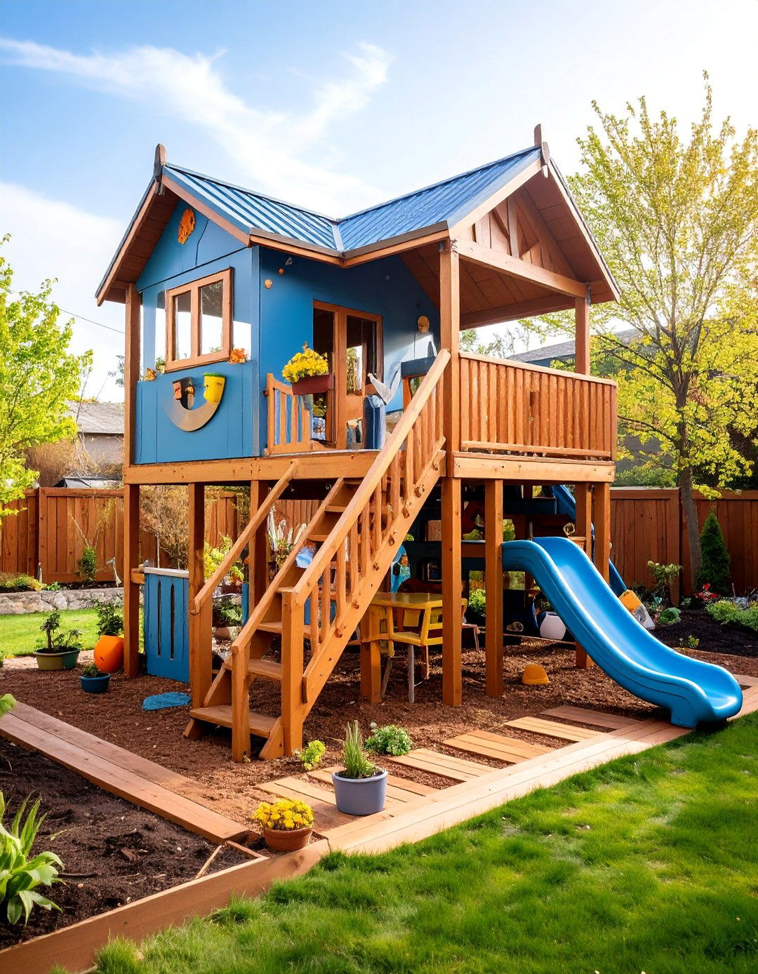 Multi Level Mud Kitchen with Upper Deck - 25 Mud Kitchen Ideas