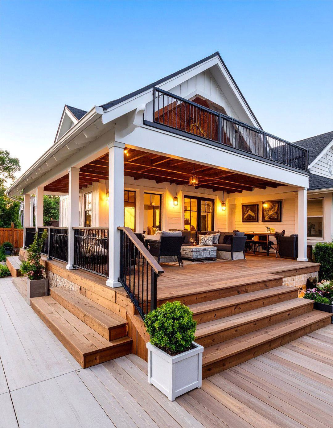 Multi Level Open Gable Porch with Connected Spaces - 25 Open Gable Porch Ideas