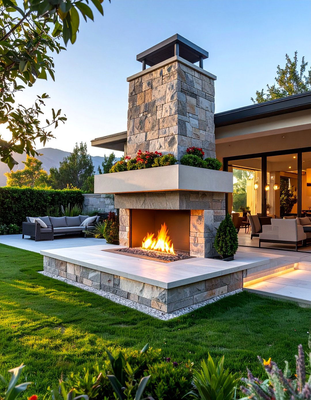 Multi Level Outdoor Stone Fireplace - 25 Fireplace Ideas
