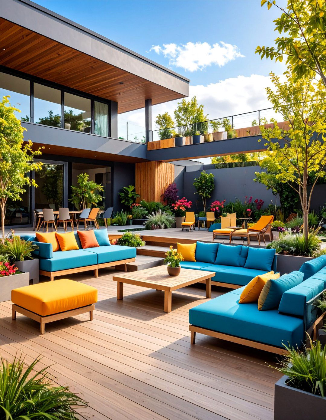 Multi Level Patio Seating with Activity Zones - 25 Outdoor Seating Ideas