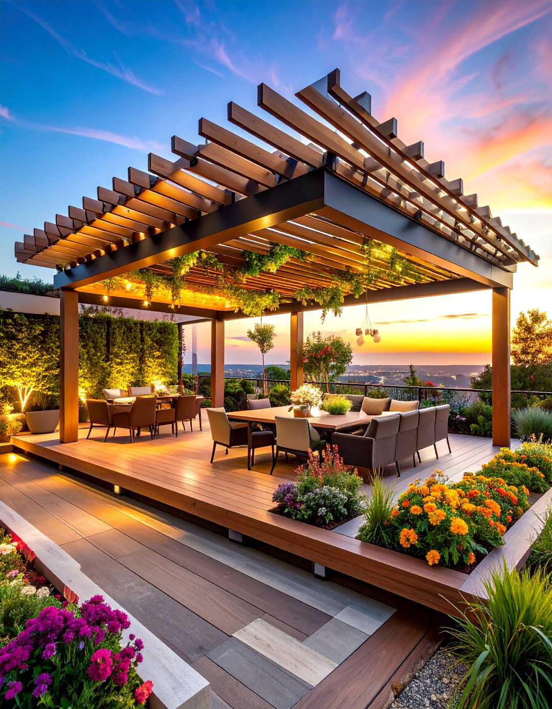 Multi Level Pergola with Cascading Roof Design - 25 Patio Pergola Ideas
