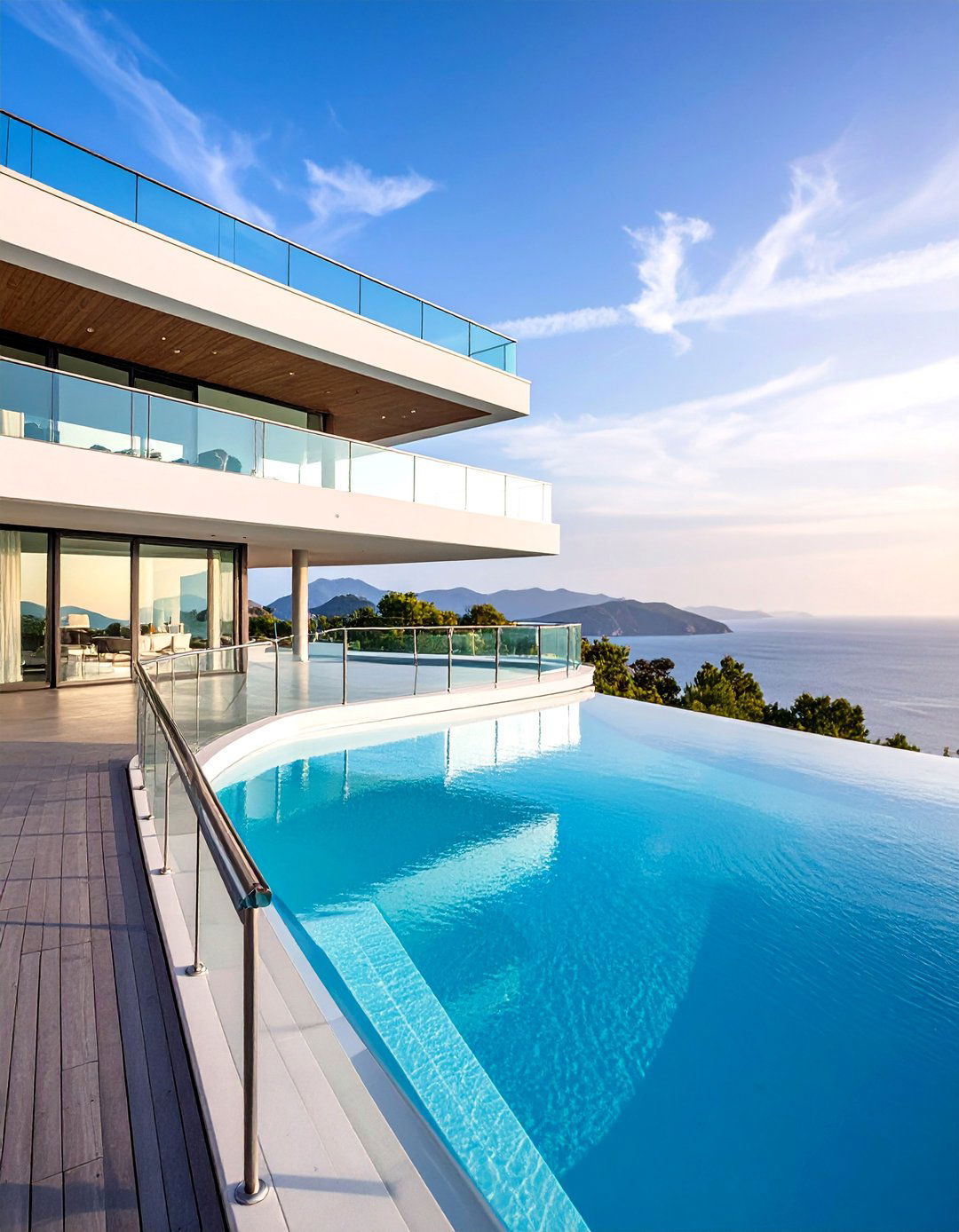 Multi Level Pool Deck Railing with Height Variations - 25 Pool Deck Railing Ideas