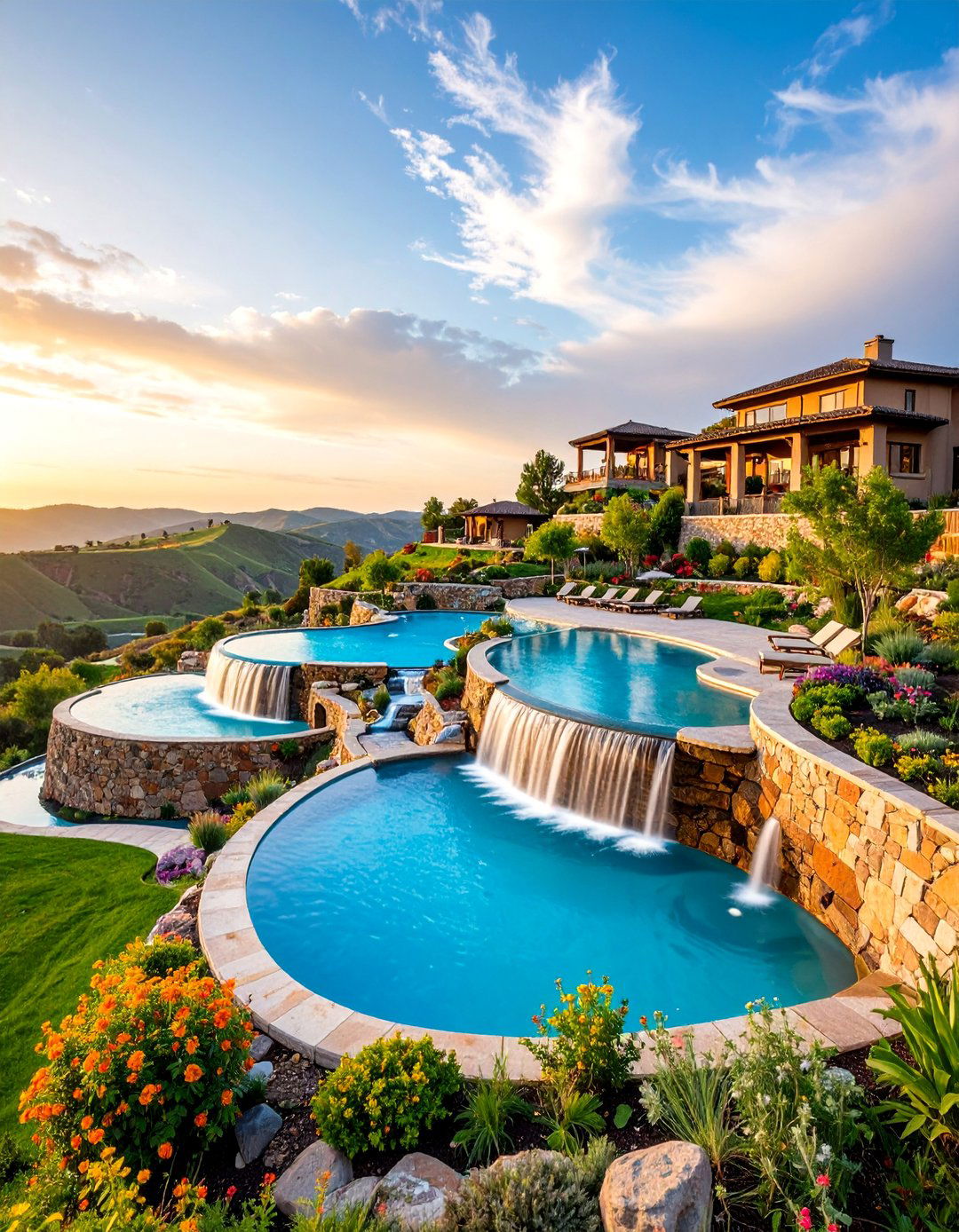 Multi Level Pool with Cascading Gardens - 25 Tropical Pool Landscaping Ideas