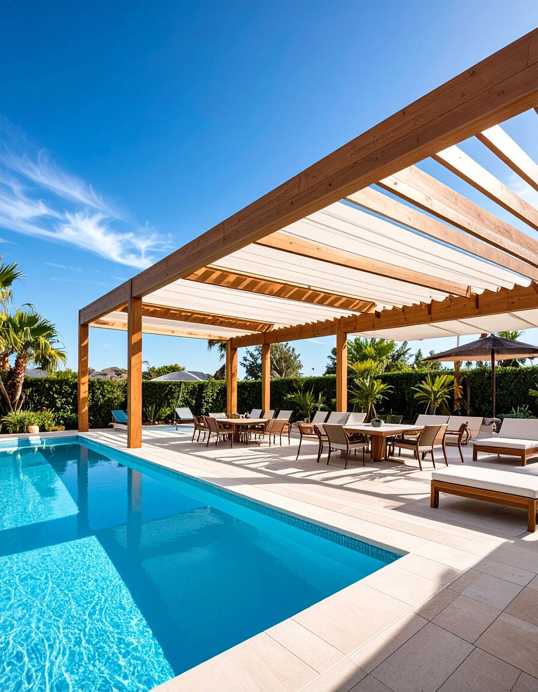 Multi Level Shade Terrace with Stepped Design - 25 Pool Shade Ideas