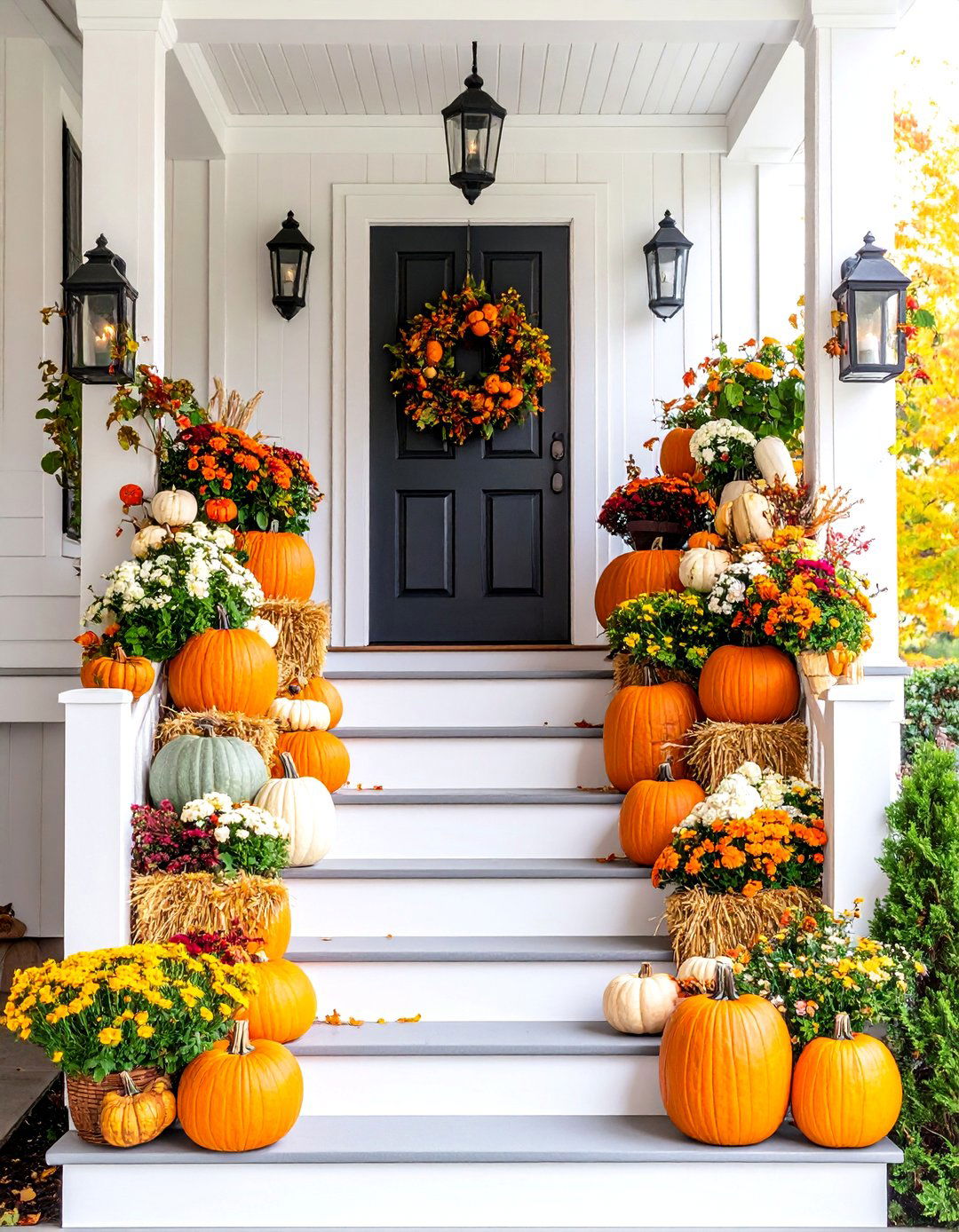 Multi Level Stairway Design - 25 Fall Porch Decor Ideas