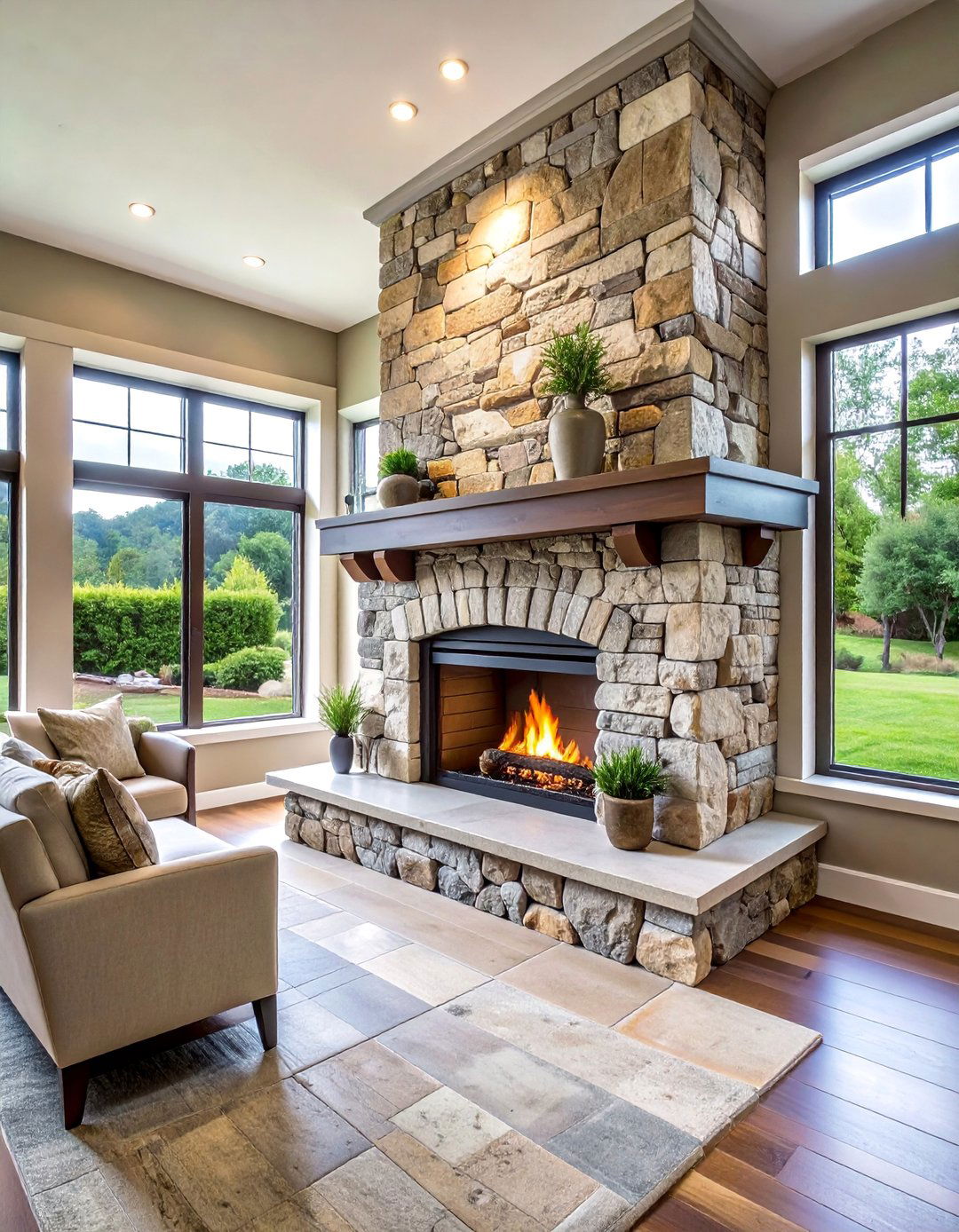 Multi Level Stone Hearth with Seating - 25 Craftsman-style Fireplace Ideas
