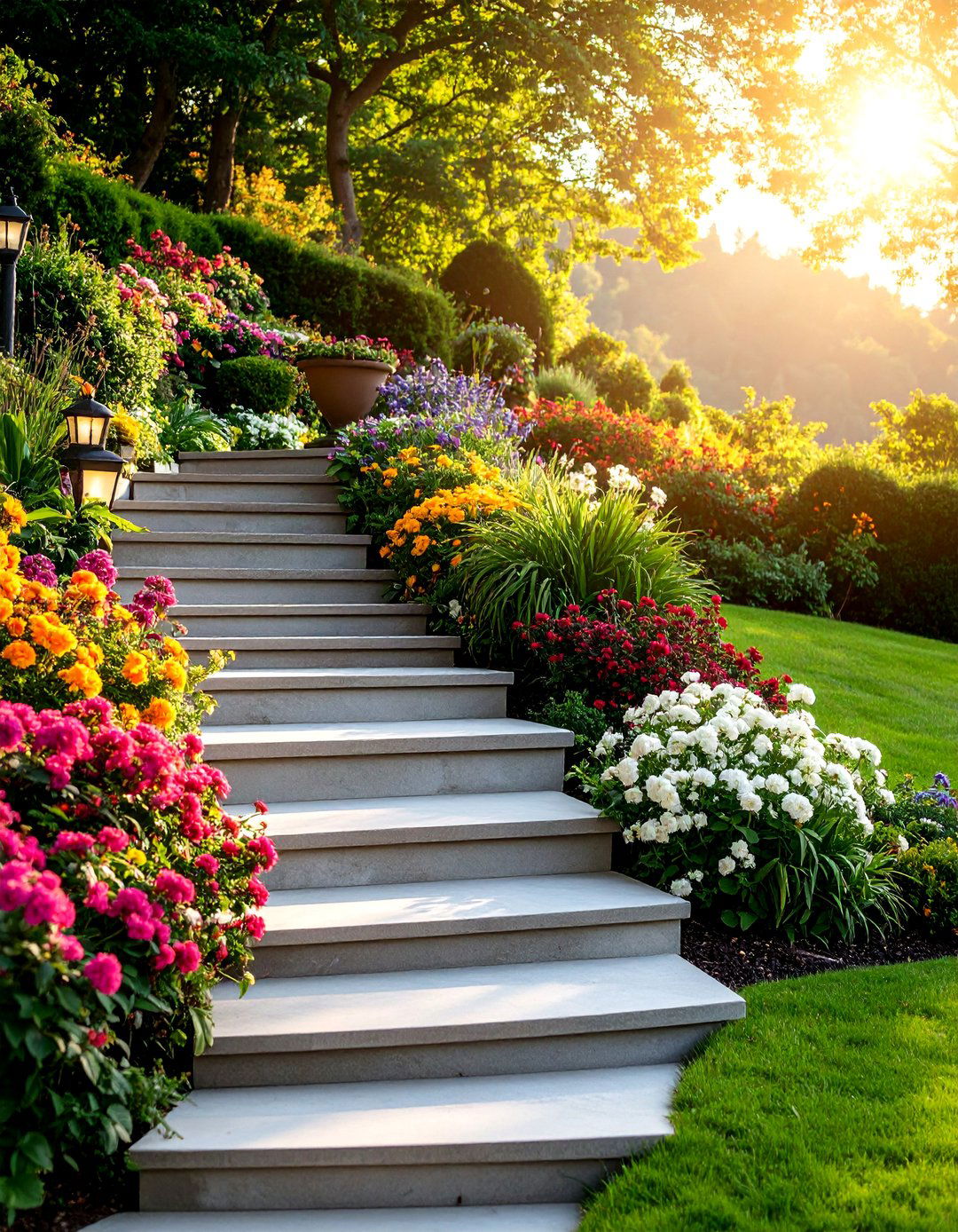 Multi Level Terraced Concrete Stair Walkway on Slope - 25 Concrete Walkway Ideas
