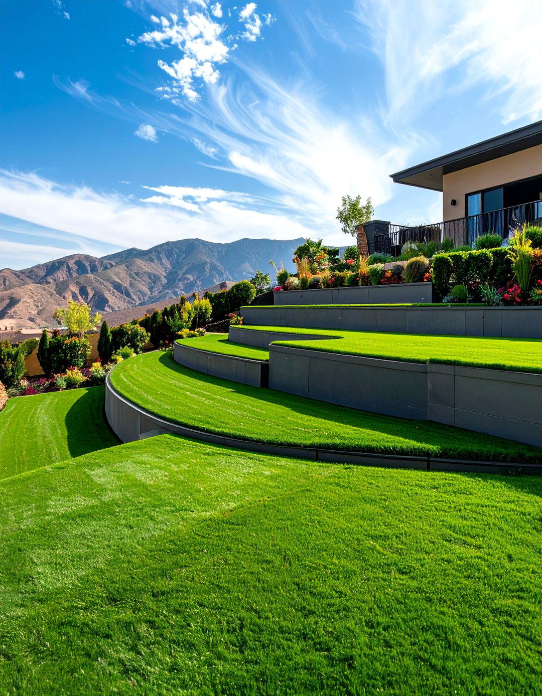 Multi Level Terraced Design - 25 Backyard Turf Ideas