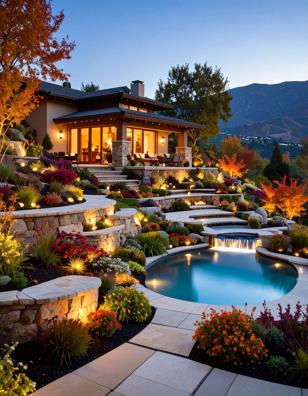 Multi Level Terraced Fireplace Garden - 25 Rustic Outdoor Fireplace Ideas