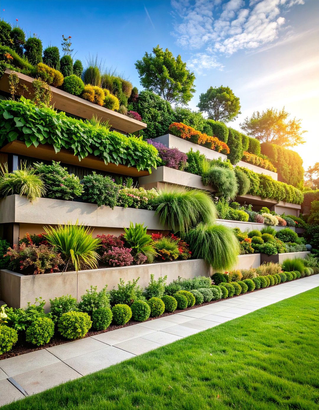 Multi Level Terraced Plant Screening - 25 Garden Screening Ideas