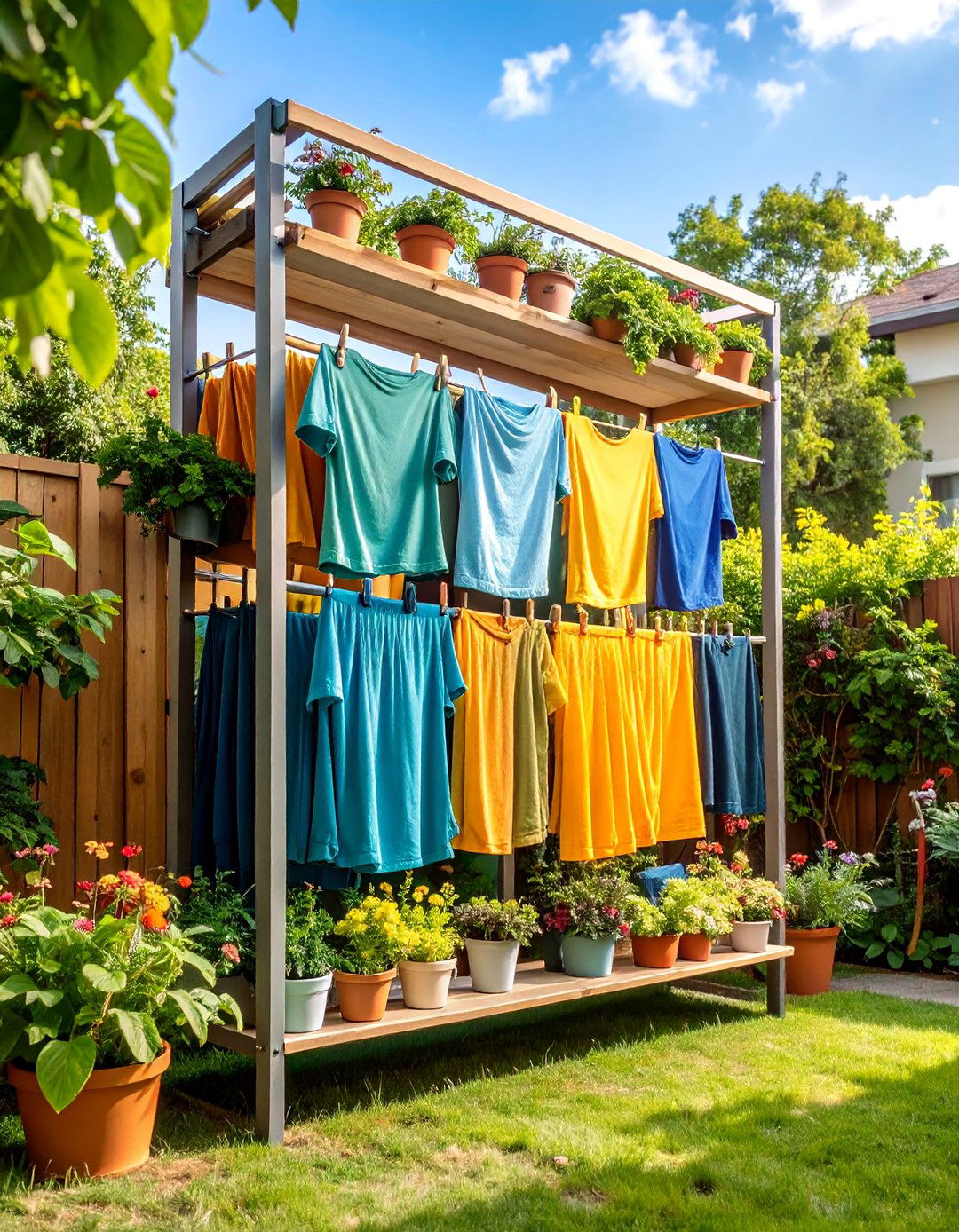Multi Level Tiered Clothesline System - 25 Outdoor Clothesline Ideas