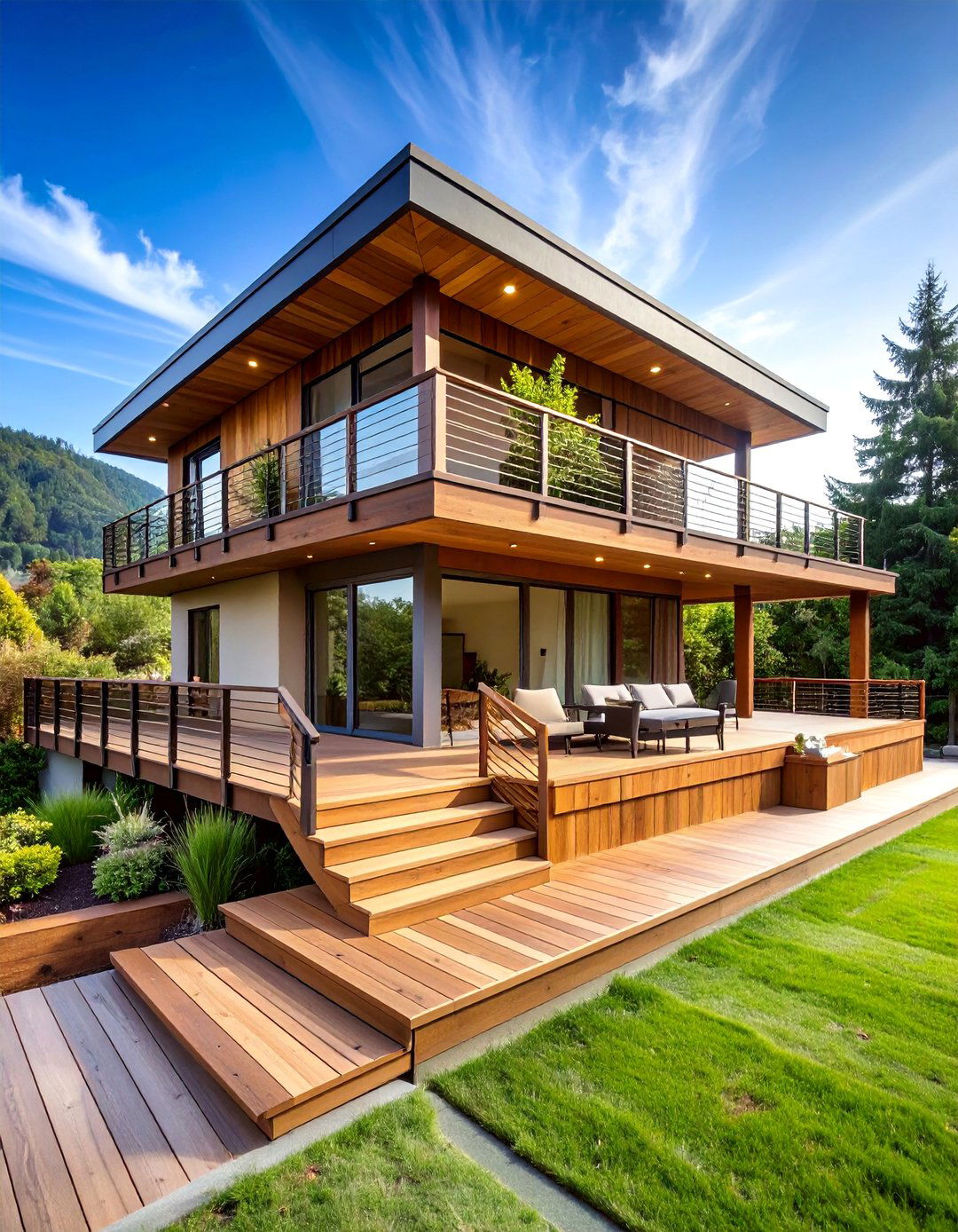 Multi Level Tiered Deck with Built In Seating - 25 Patio Deck Ideas