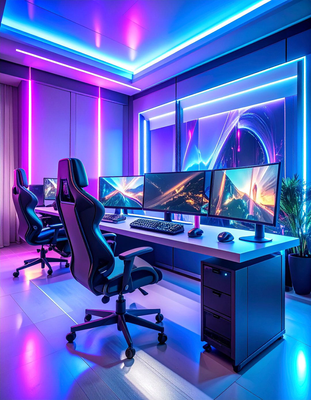 Multi Monitor Cyberpunk Gaming Command Center - 25 Gamer Girl Room Ideas