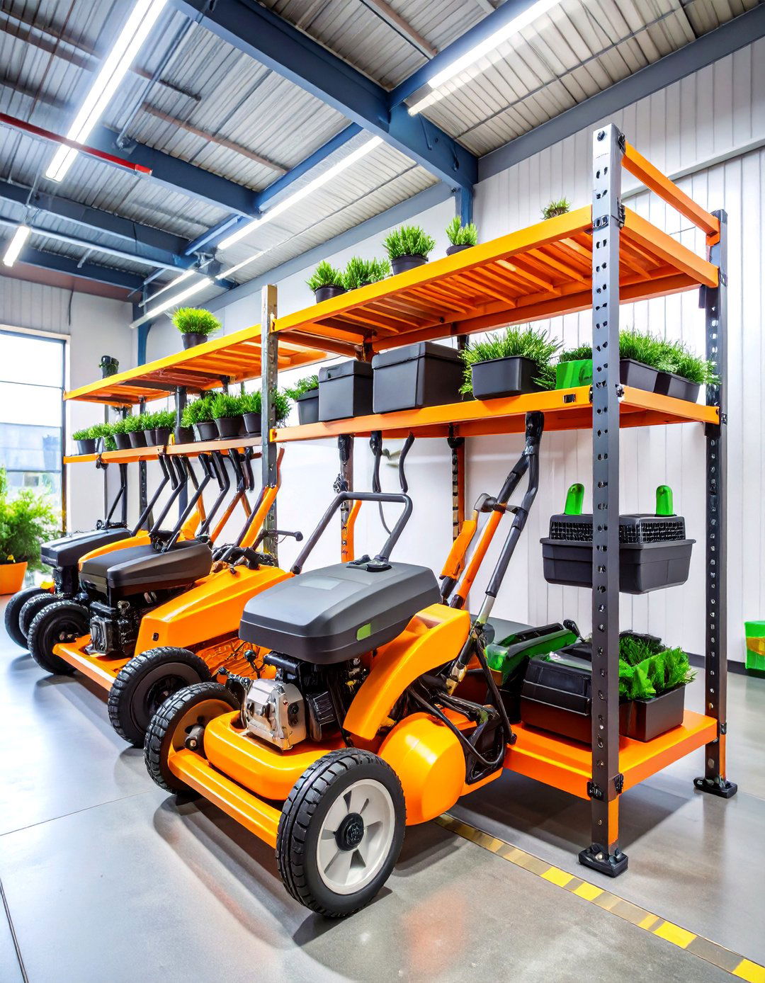 Multi Mower Rack System with Organized Tool Storage - 25 Lawn Mower Storage Ideas