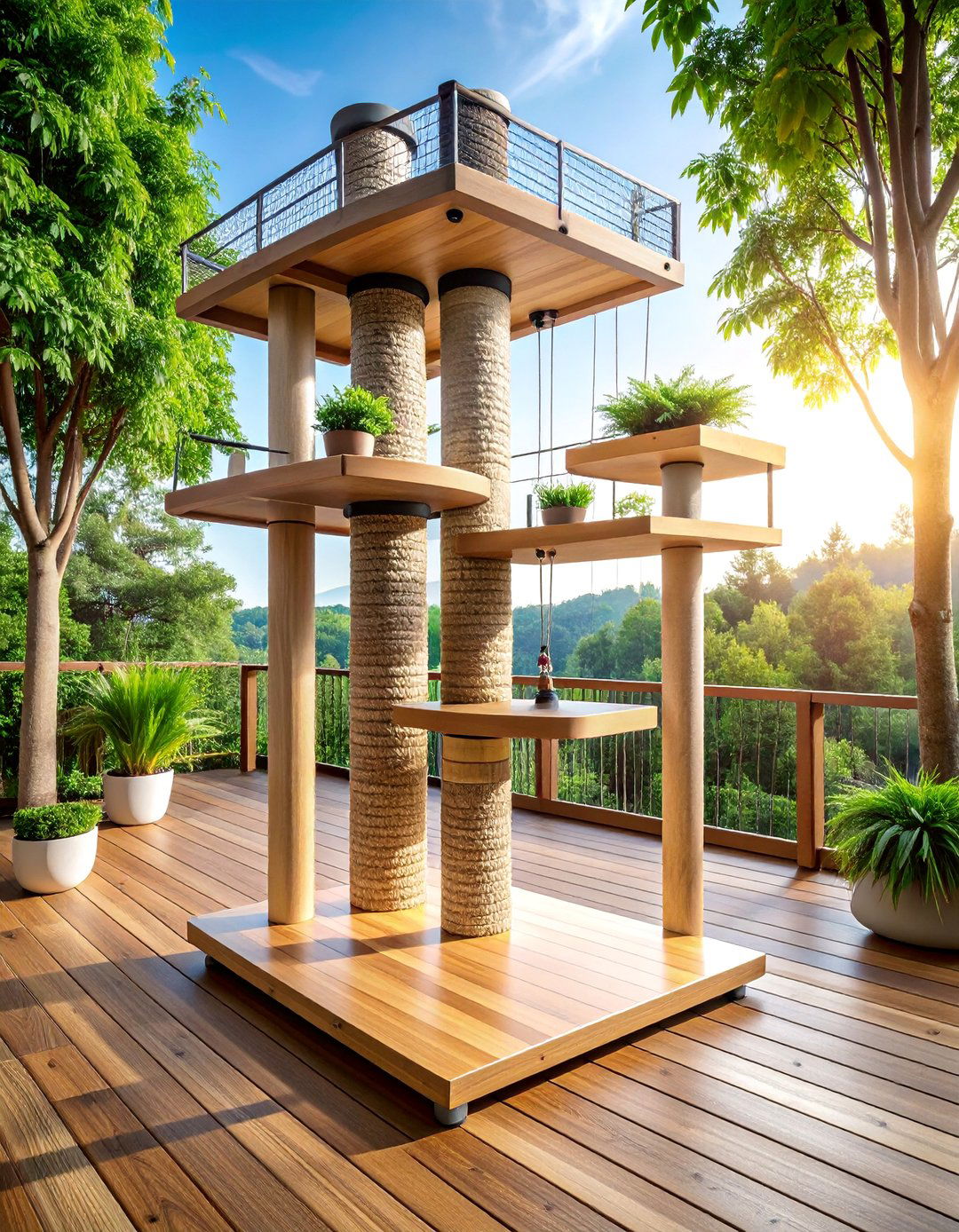 Multi Platform Deck Cat Tree System - 25 Outdoor Cat Tree Ideas