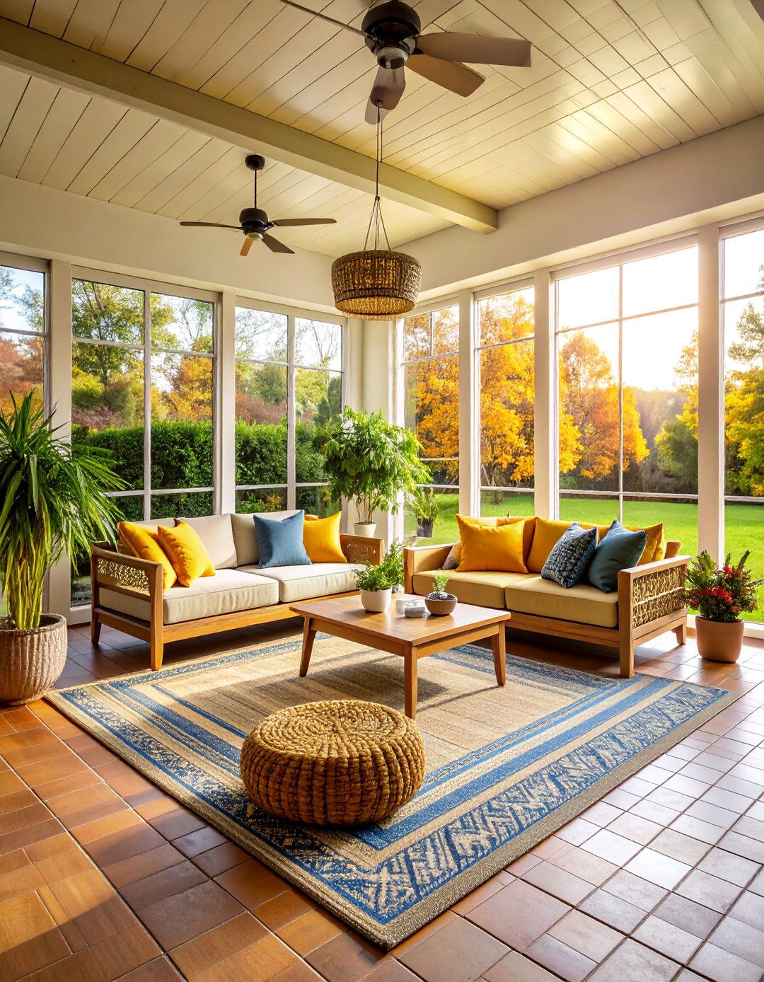 Multi Season Porch with Weatherproof Brick - 25 Brick Floor Sunroom Ideas