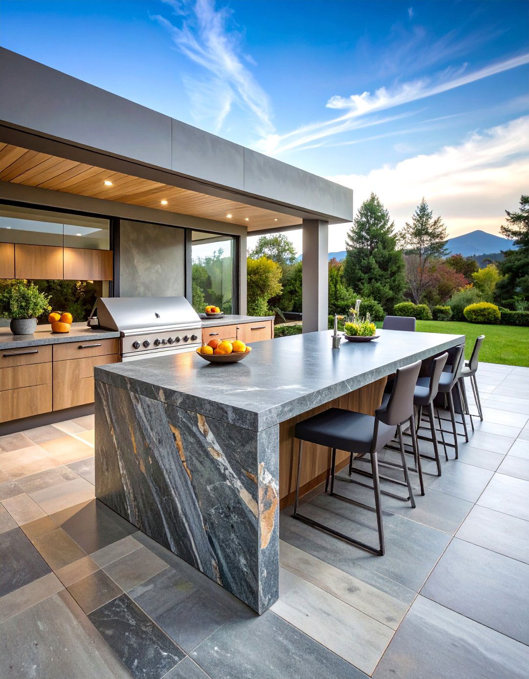 Multi Thickness Slate with Natural Cleft - 25 Types of Outdoor Kitchen Countertops