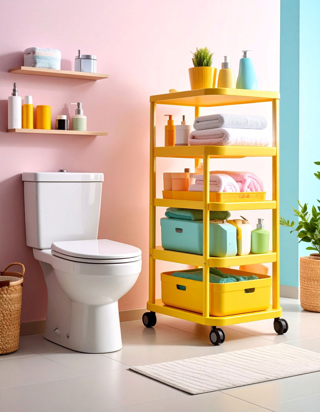 Multi Tier Rolling Cart System - 25 Over Toilet Storage Ideas