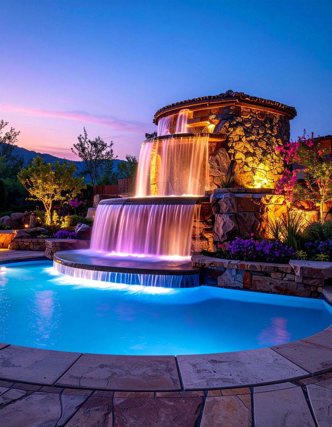 Multi Tier Stone Spillway Pool Fountain - 25 Pool Fountain Ideas