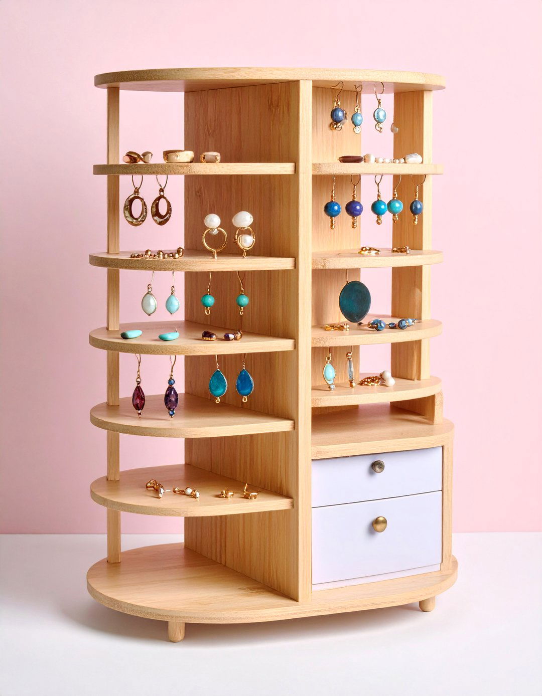 Multi Tier Wooden Jewelry Stand - 25 Earring Storage Ideas