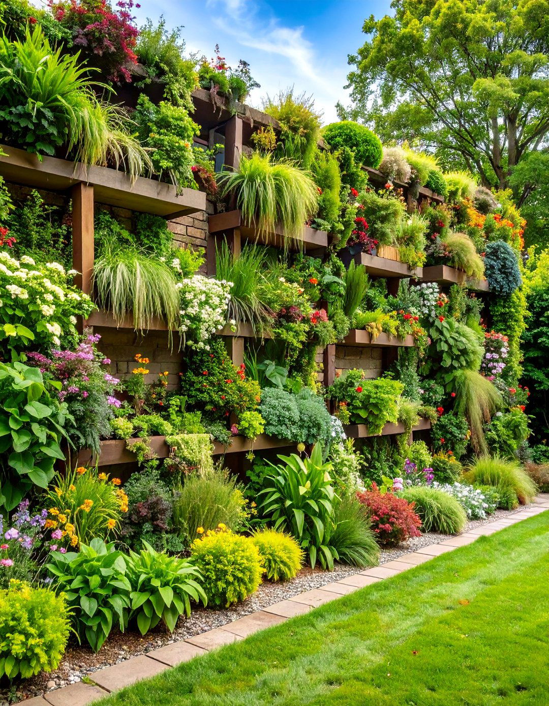 Multi Tiered Garden Wall with Integrated Planting Areas - 25 Inexpensive Retaining Wall Ideas