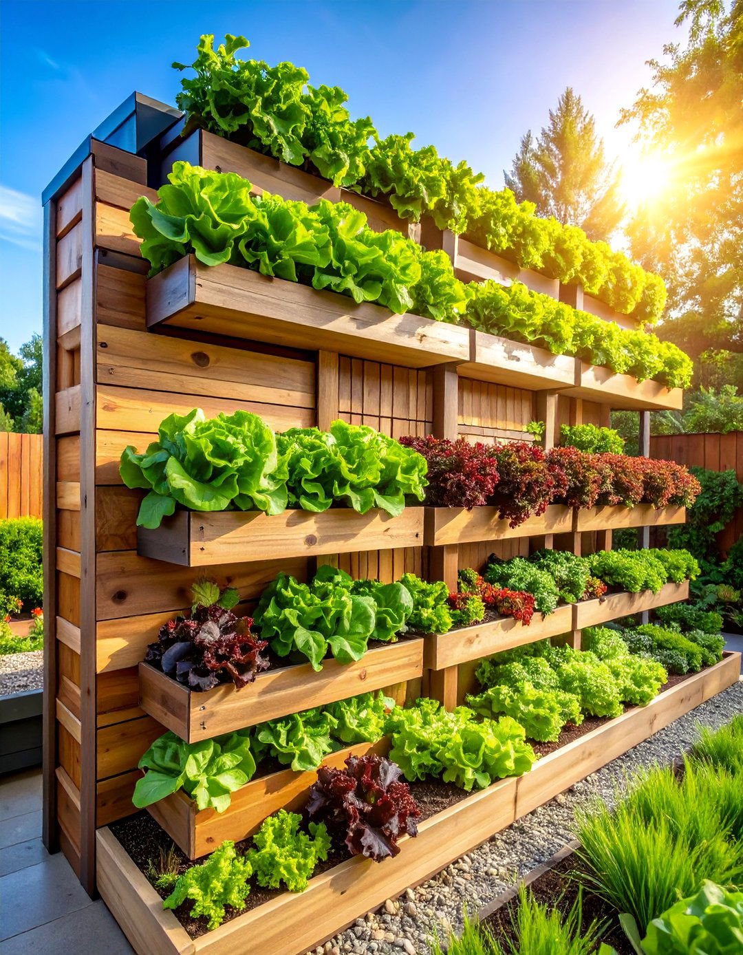 Multi Tiered Lettuce Growing Wall - 25 Vertical Pallet Garden Ideas