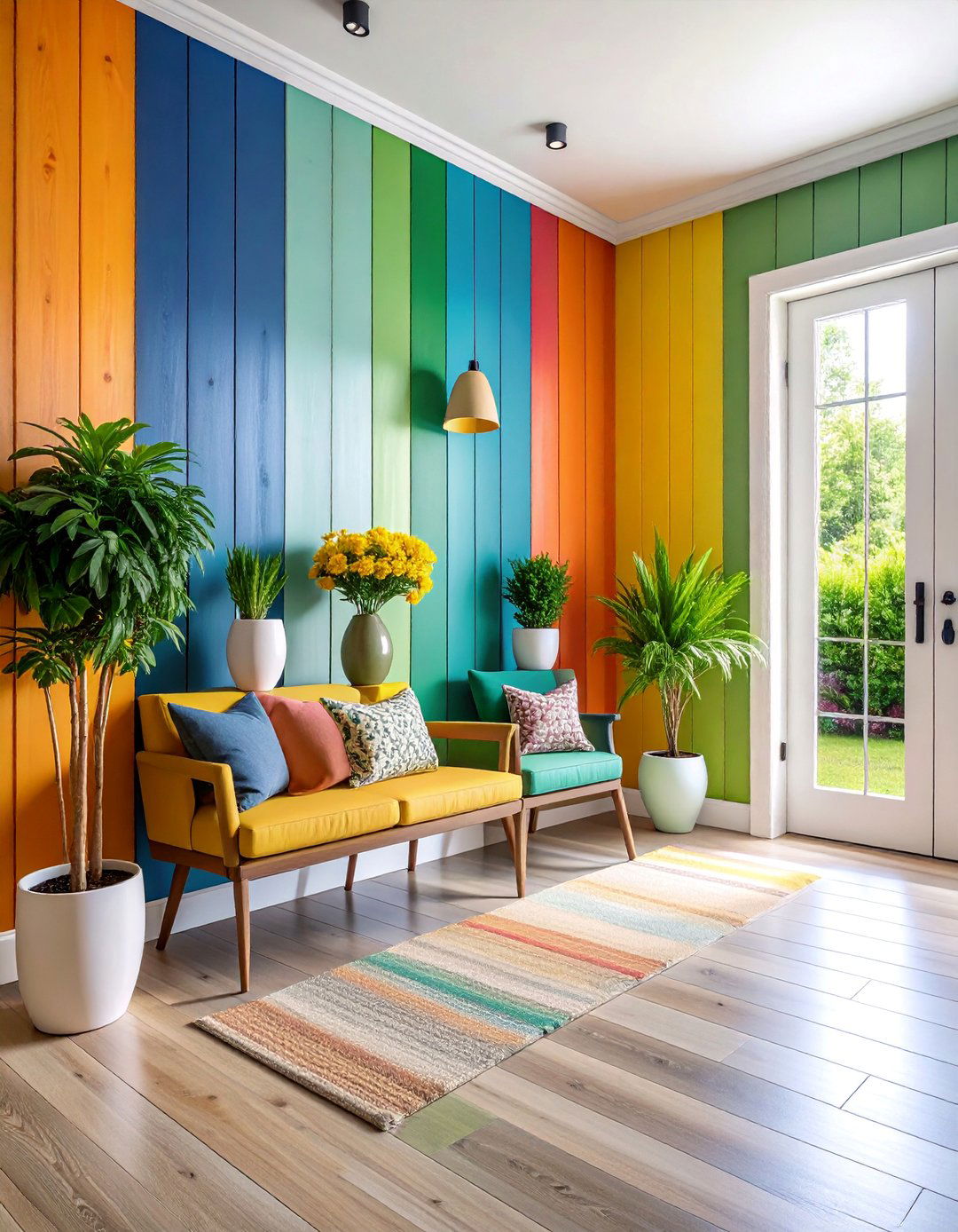 Multicolored Shiplap with Artistic Expression - 25 Shiplap Wall Entryway Ideas