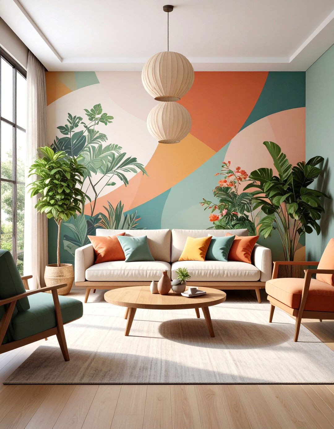 Mural Wall with Custom Hand Painted Design - 25 living room wall decor ideas