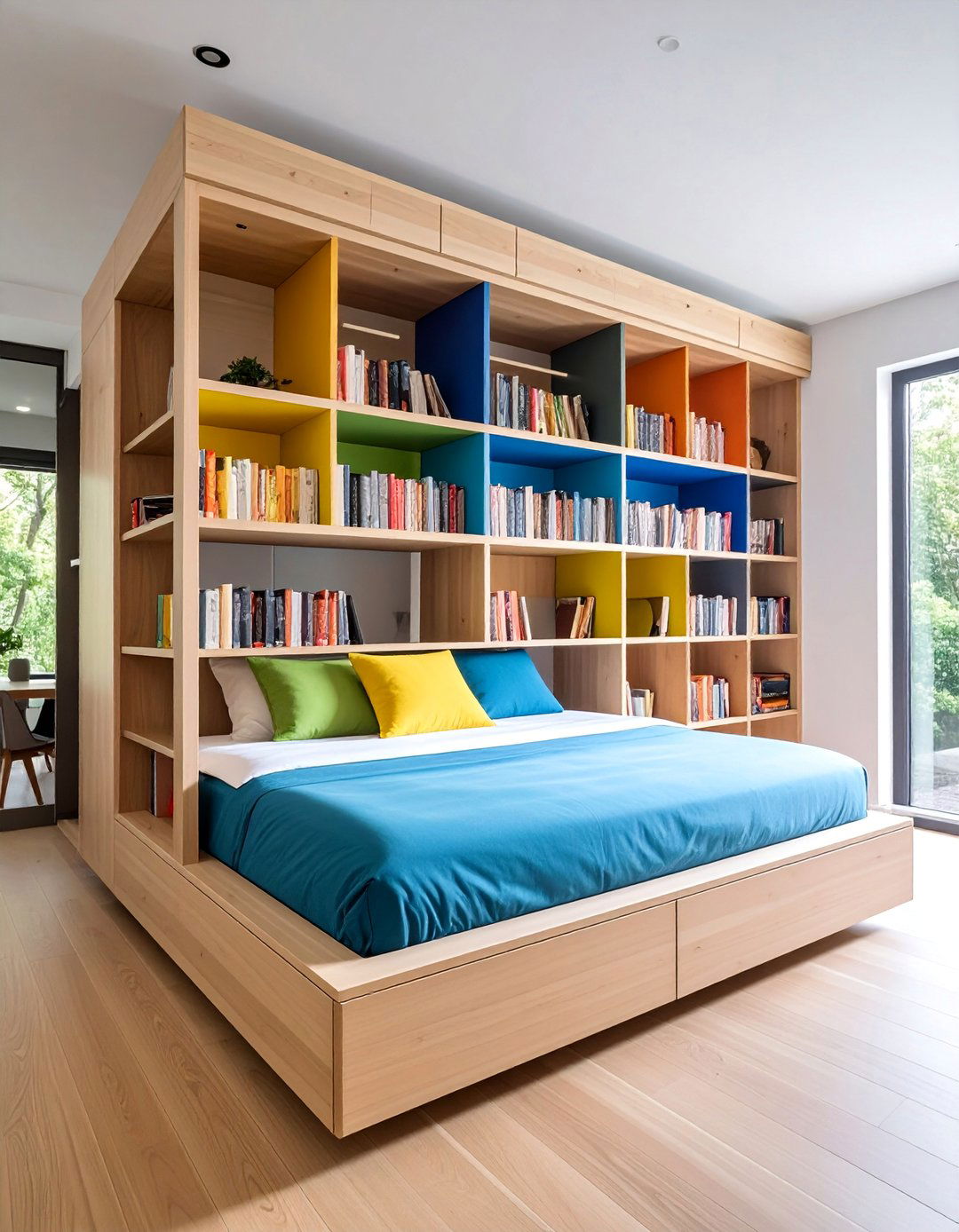 Murphy Bed with Revolving Bookshelf System - 25 Murphy Bed Ideas