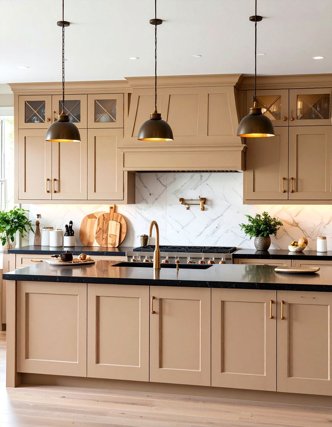Mushroom Beige Kitchen Cabinets with Dark Countertops - 25 Kitchen Cabinet Color Ideas