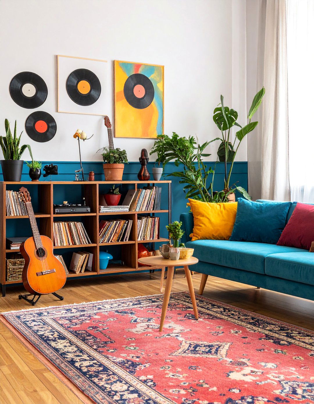 Music Lover Console with Instrumental and Audio Heritage - 25 Sofa Table Decor Ideas