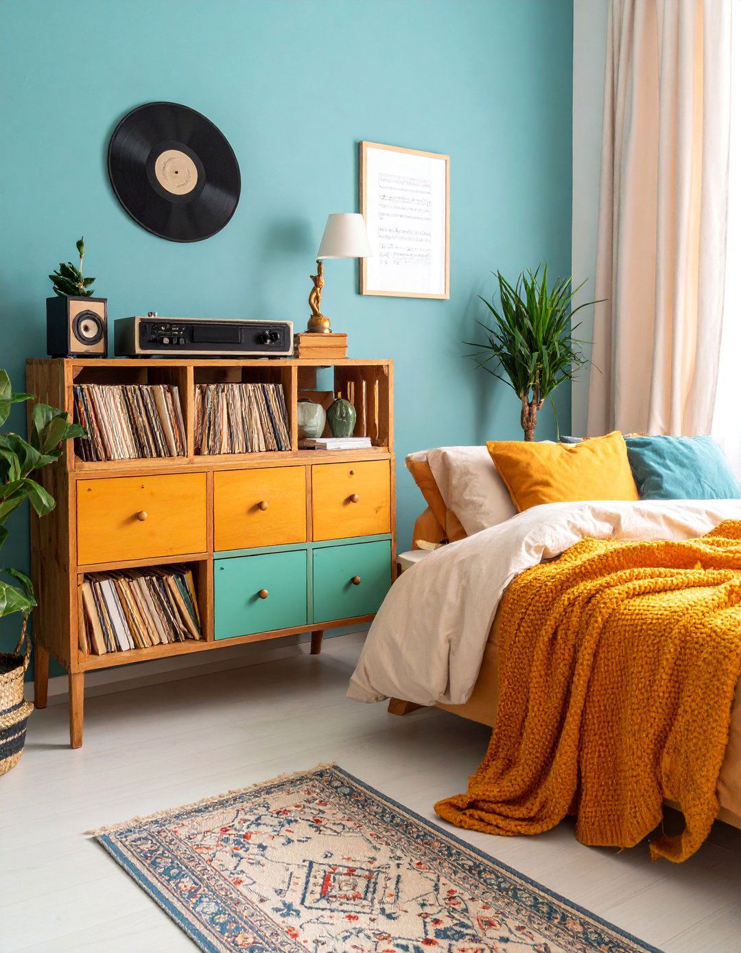 Music Lovers Nightstand with Vintage Audio Elements - 25 Nightstand Decor Ideas