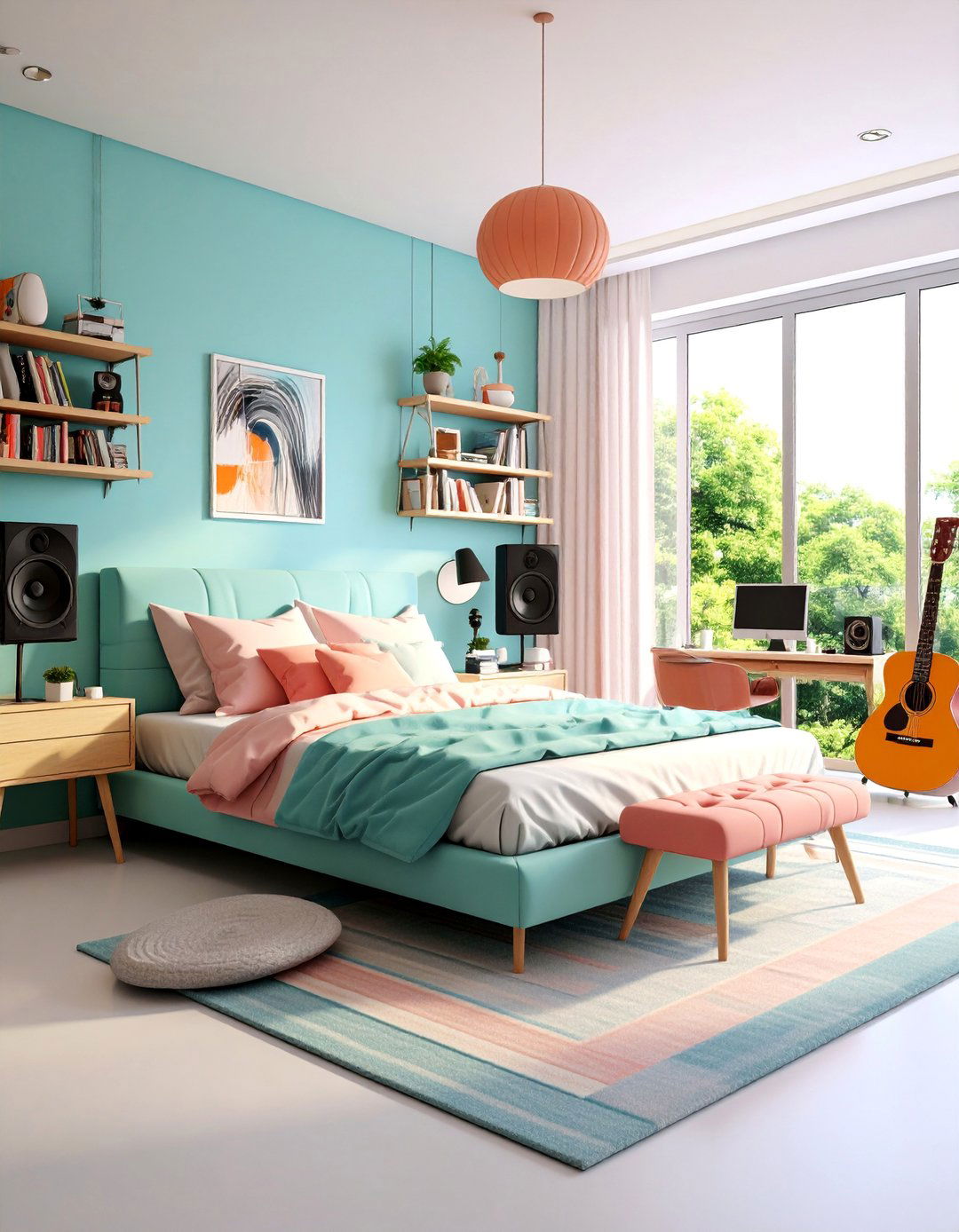 Music Lovers Student Bedroom with Sound Integration - 25 Student Bedroom Design Ideas
