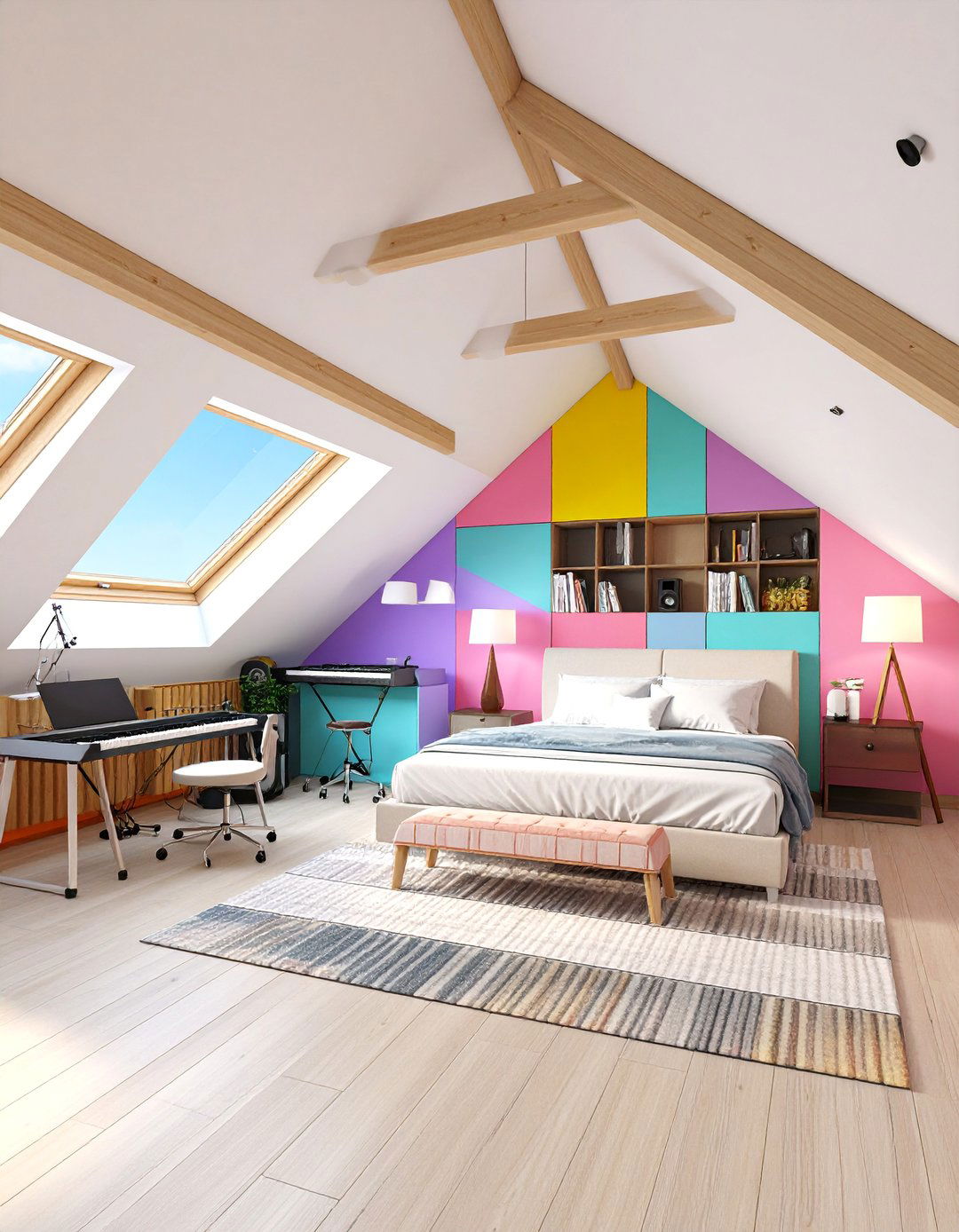Music Room Attic Bedroom with Acoustic Design - 25 Attic Bedroom Ideas