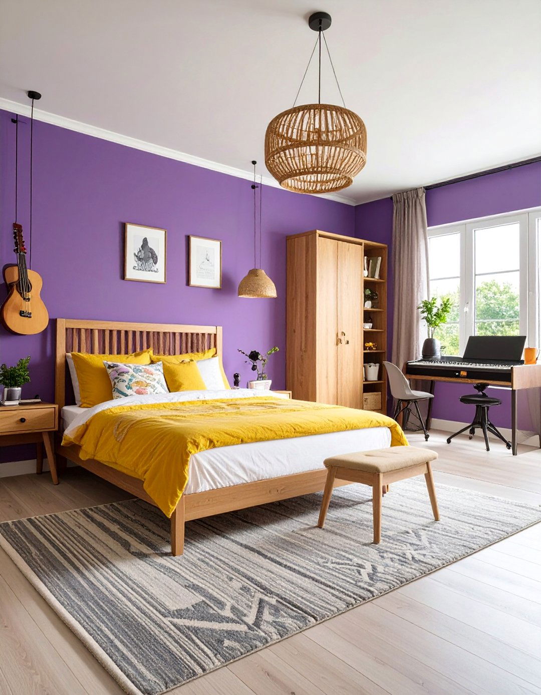Music Themed Room with Instrument Storage - 25 Boy and Girl Shared Small Room Ideas