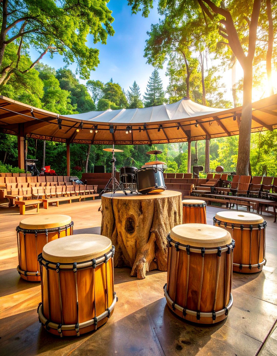 Musical Tree Stump Performance Area - 25 Tree Stump Decorating Ideas