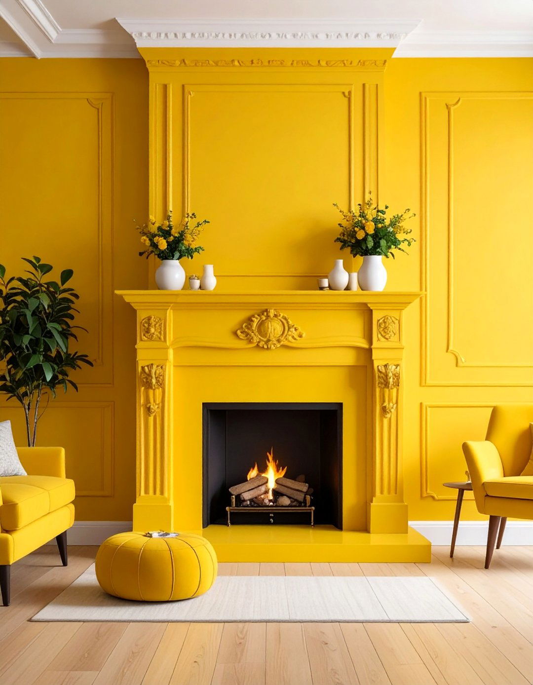 Mustard Yellow Fireplace with Vintage Charm - 25 Fireplace Paint Ideas