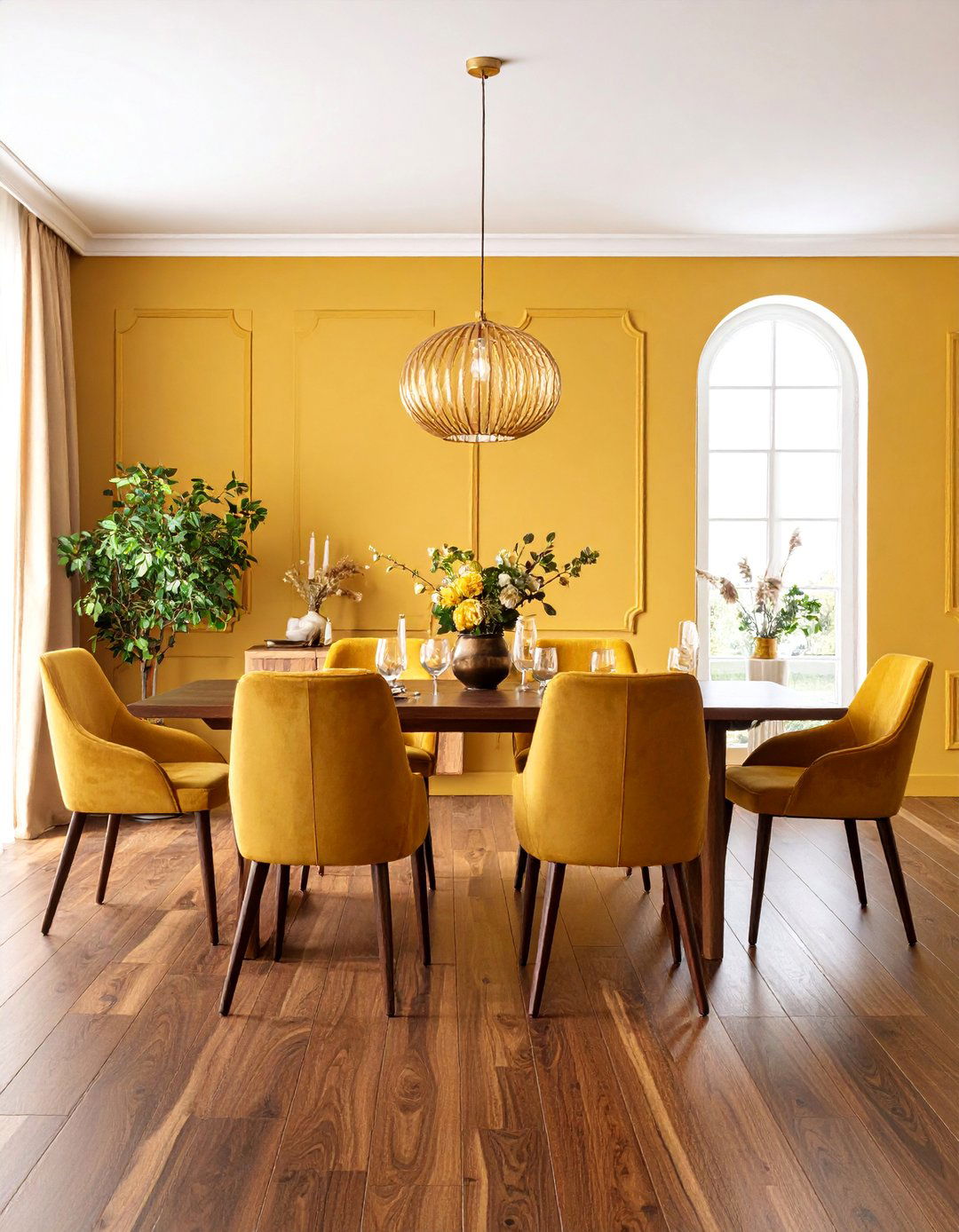 Mustard Yellow Walls with Dark Walnut Floors - 25 Floor and Wall Color Ideas