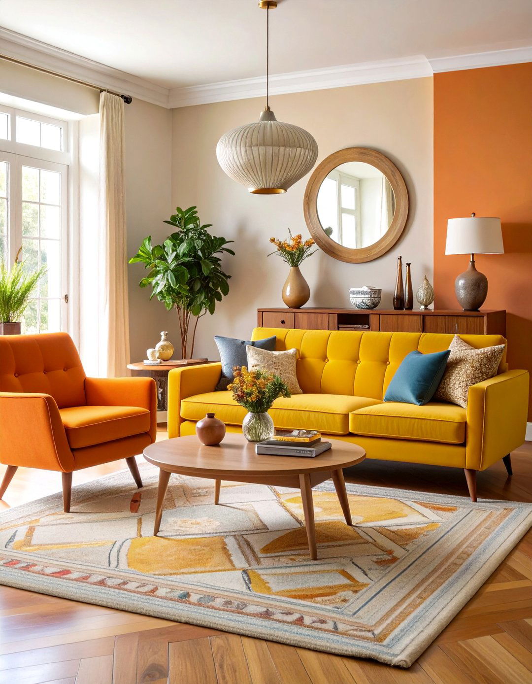 Mustard Yellow and Orange Optimistic Design - 25 1950s Living Room Ideas
