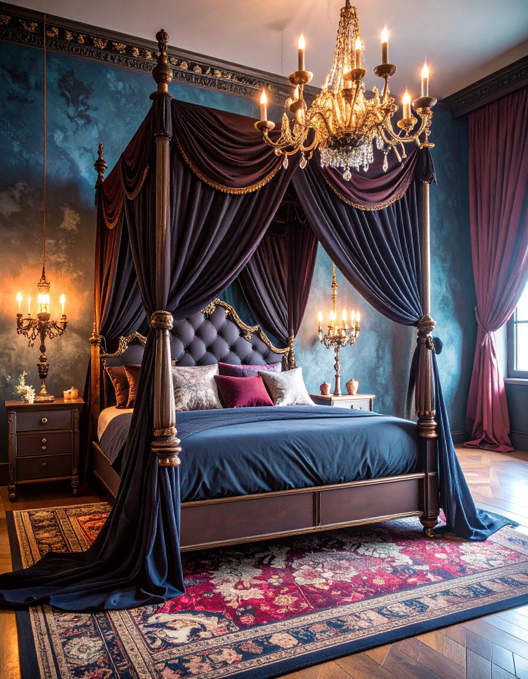 Mysterious Gothic Bedroom with Bohemian Textile Art - 25 Gothic Boho Decor Ideas