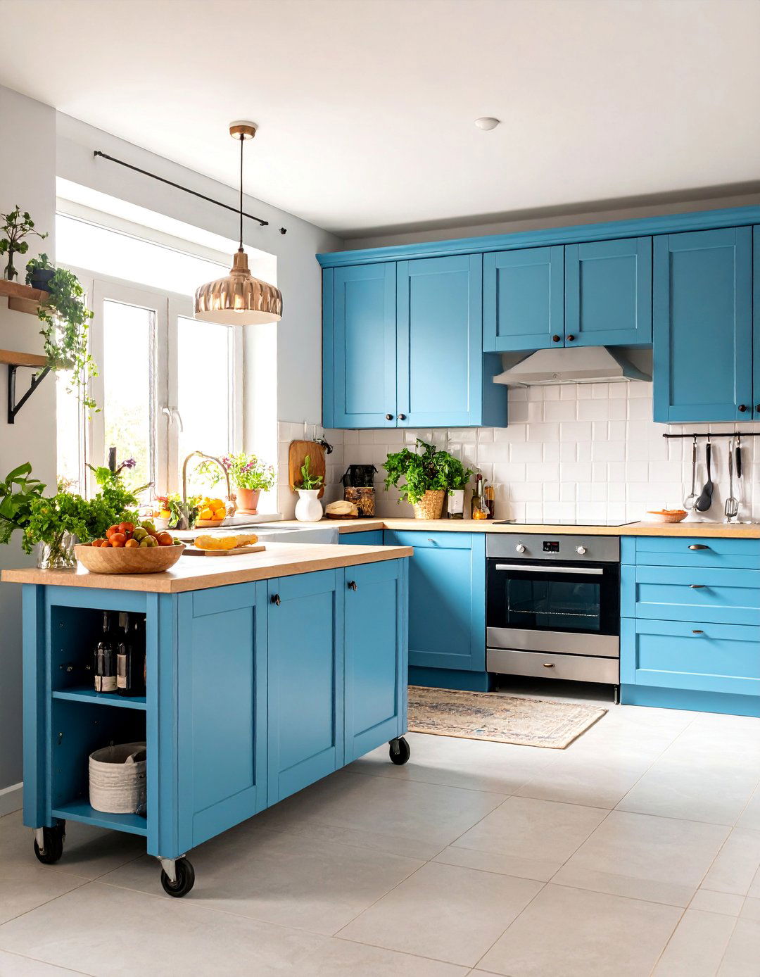 Narrow Kitchen with Rolling Cart Island - 25 Townhouse Kitchen Ideas