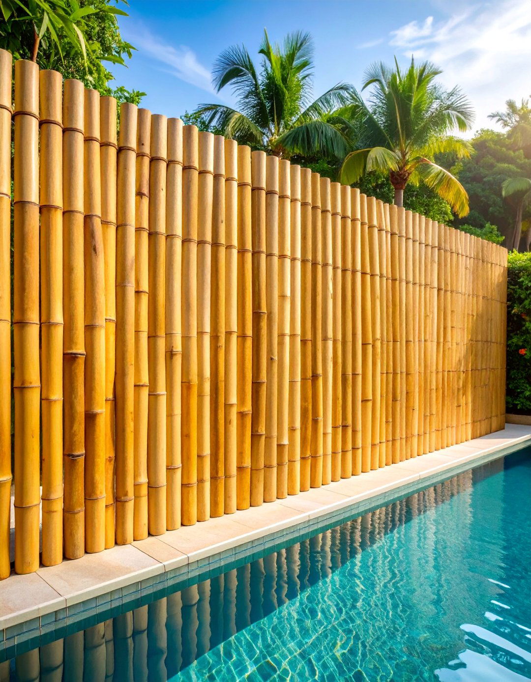 Natural Bamboo Privacy Fence - 25 Pool Fence Ideas