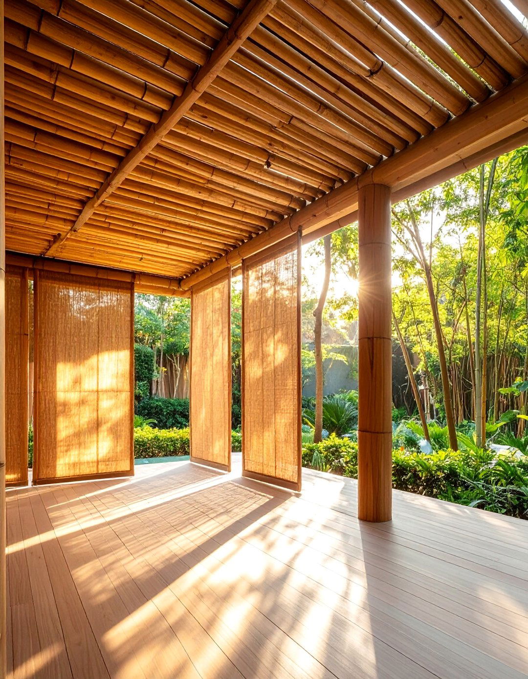 Natural Bamboo Shade Screens with Tropical Ambiance - 25 Pergola Shade Ideas