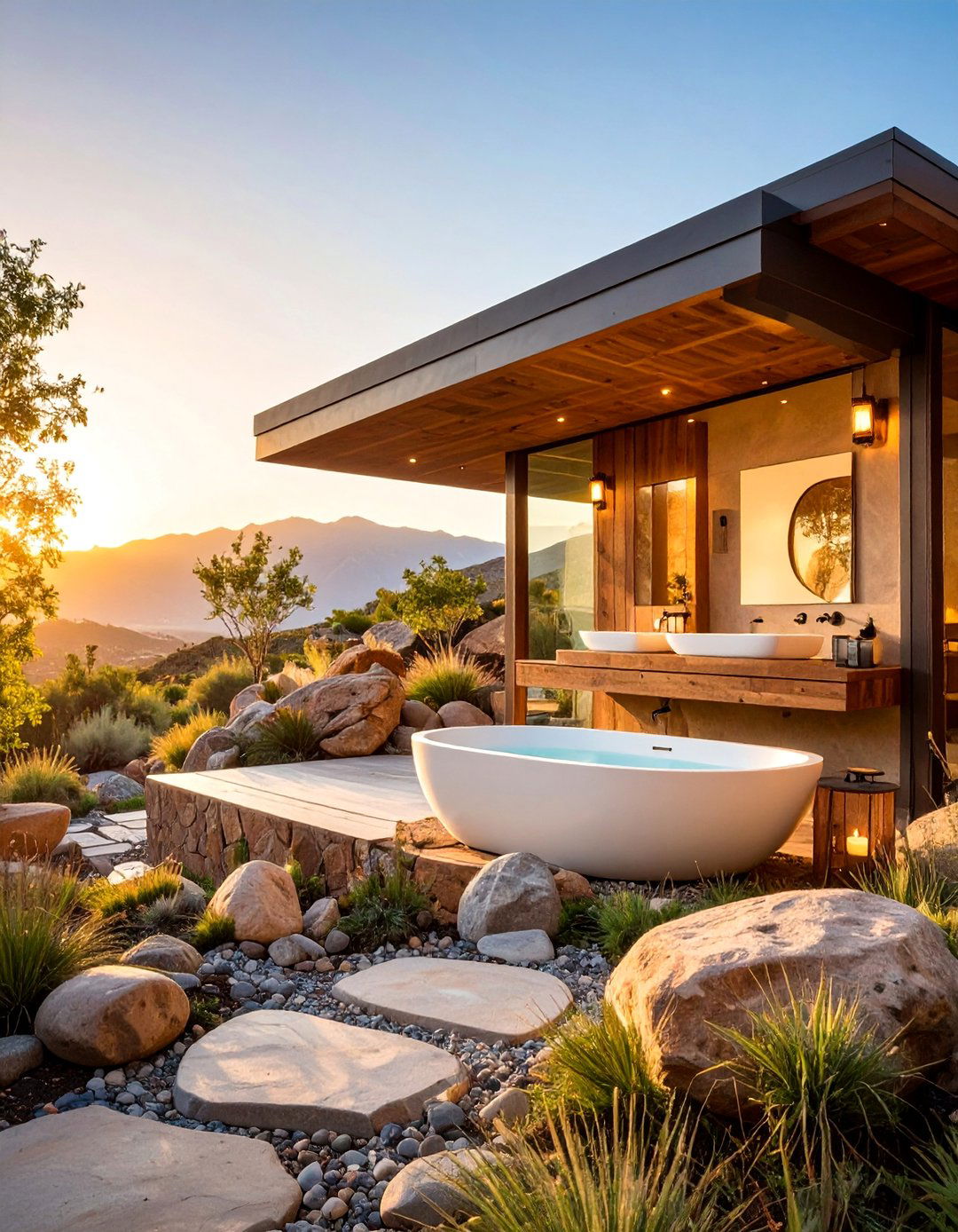 Natural Boulder Integration Design - 25 Rustic Outdoor Bathroom Ideas